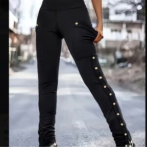 Black Button-Detail Women's Pants